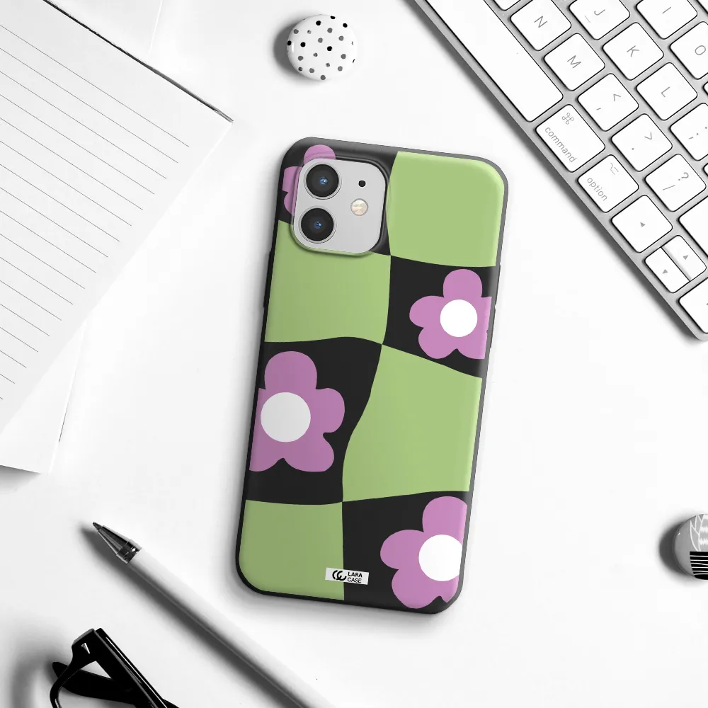 Five Petal Purple Flower Apple iPhone 12 mini Silicone black Case