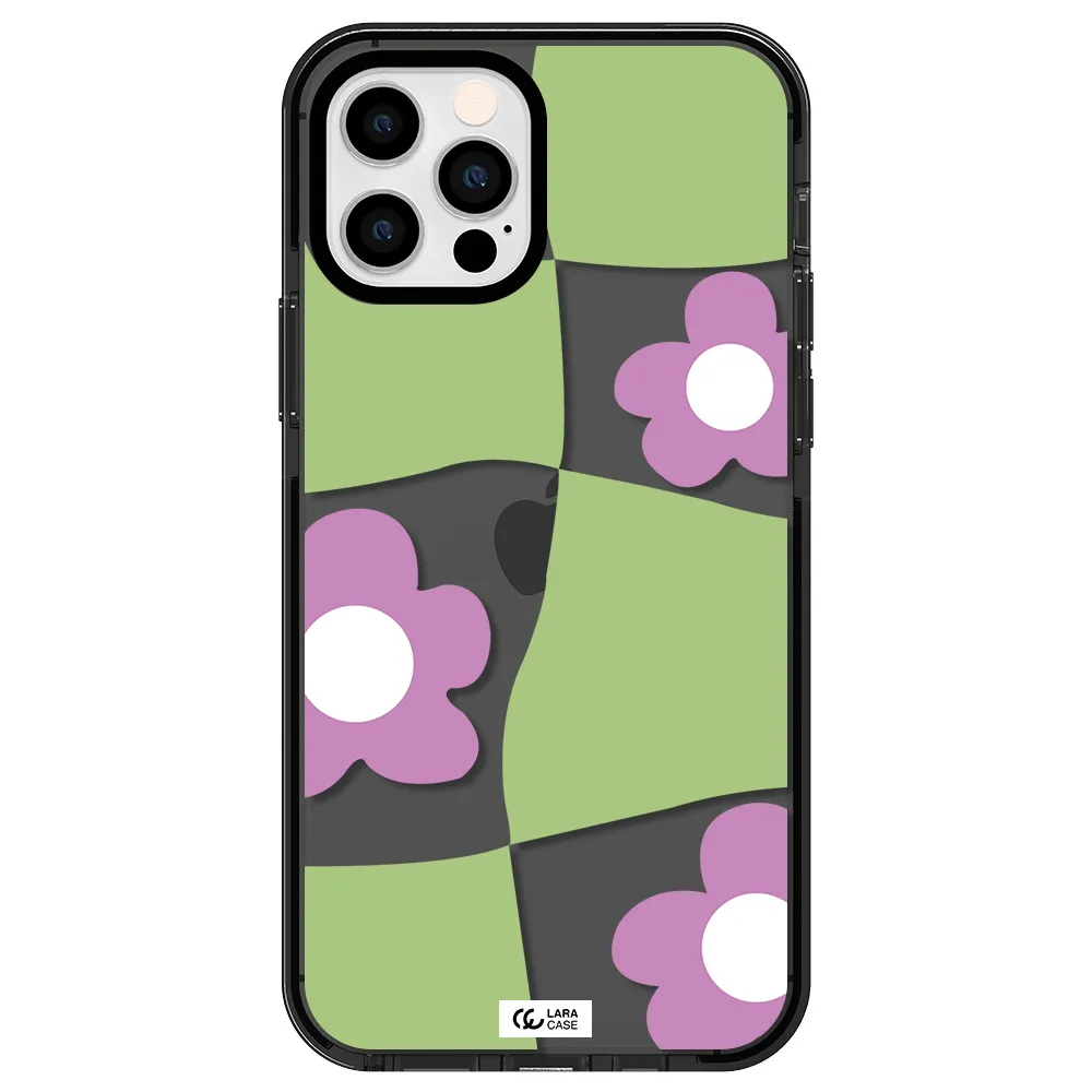 Five Petal Purple Flower Apple iPhone 12 pro impact Smoke Black Case