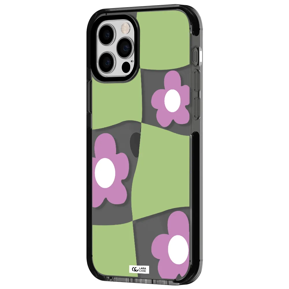 Five Petal Purple Flower Apple iPhone 12 pro impact Smoke Black Case