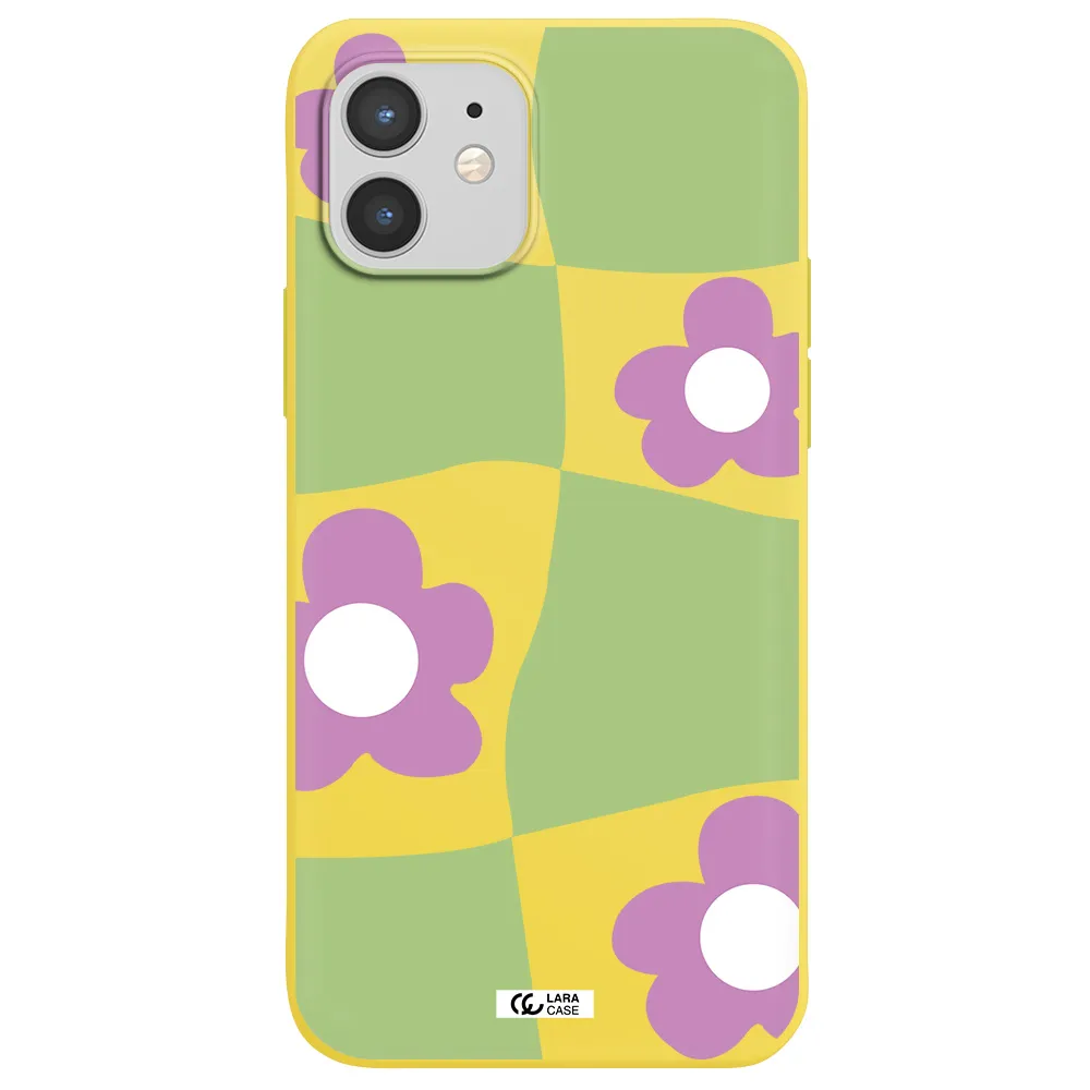 Five Petal Purple Flower Apple iPhone 12 Silicone canary yellow Case