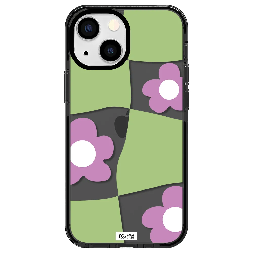 Five Petal Purple Flower Apple iPhone 13 mini impact Smoke Black Case