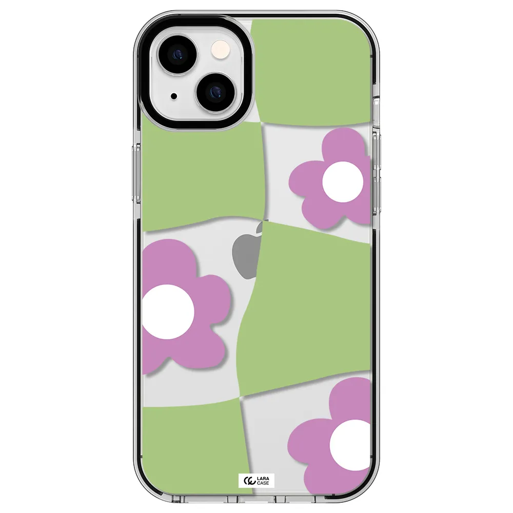 Five Petal Purple Flower Apple iPhone 14 plus impact black border Case