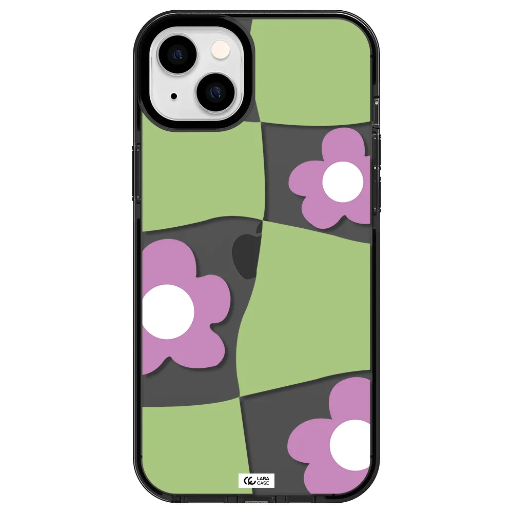 Five Petal Purple Flower Apple iPhone 14 plus impact Smoke Black Case