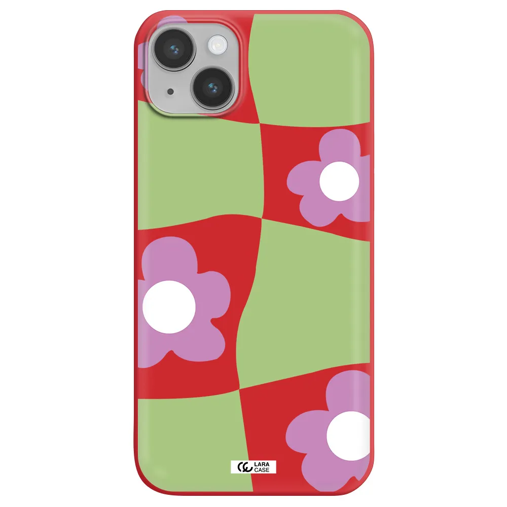 Five Petal Purple Flower Apple iPhone 14 plus Silicone Imperial Red Case