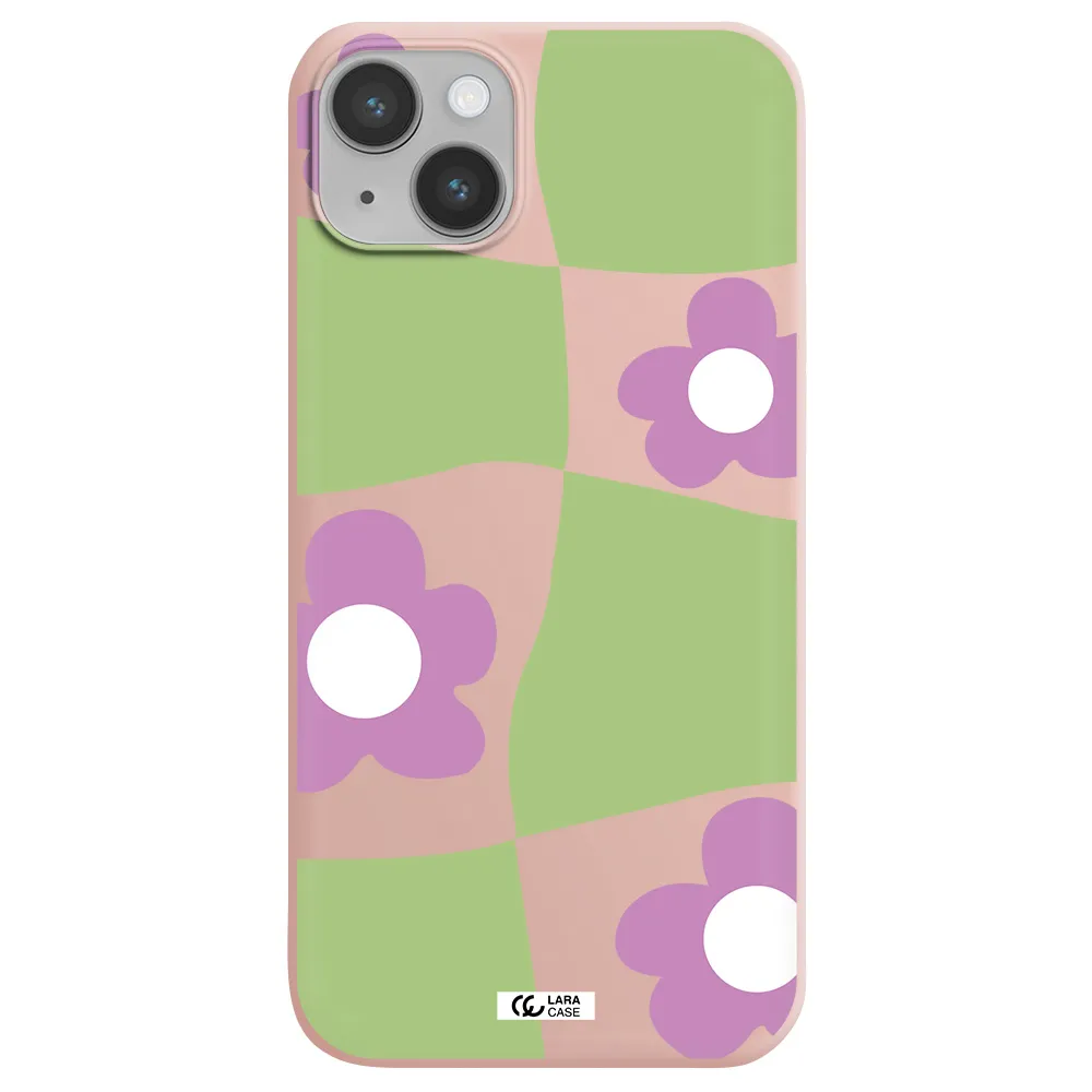 Five Petal Purple Flower Apple iPhone 14 plus Silicone pastel pink Case