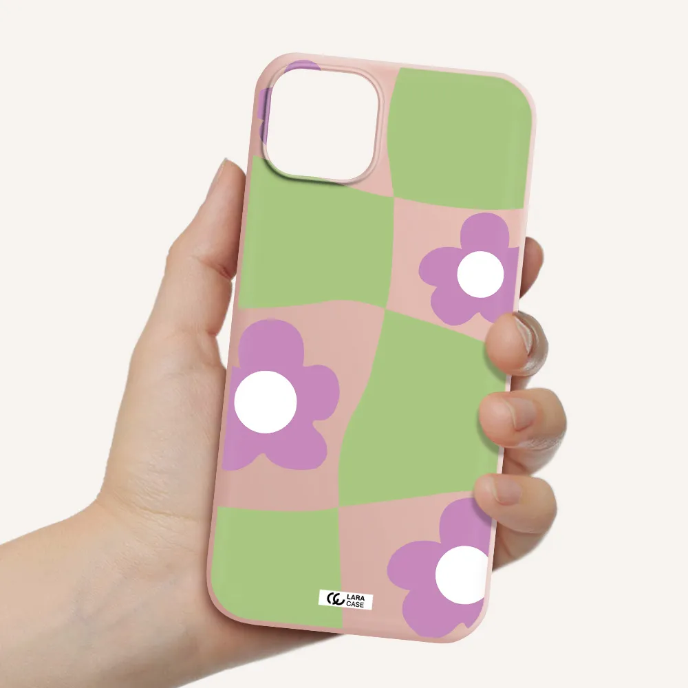 Five Petal Purple Flower Apple iPhone 14 plus Silicone pastel pink Case