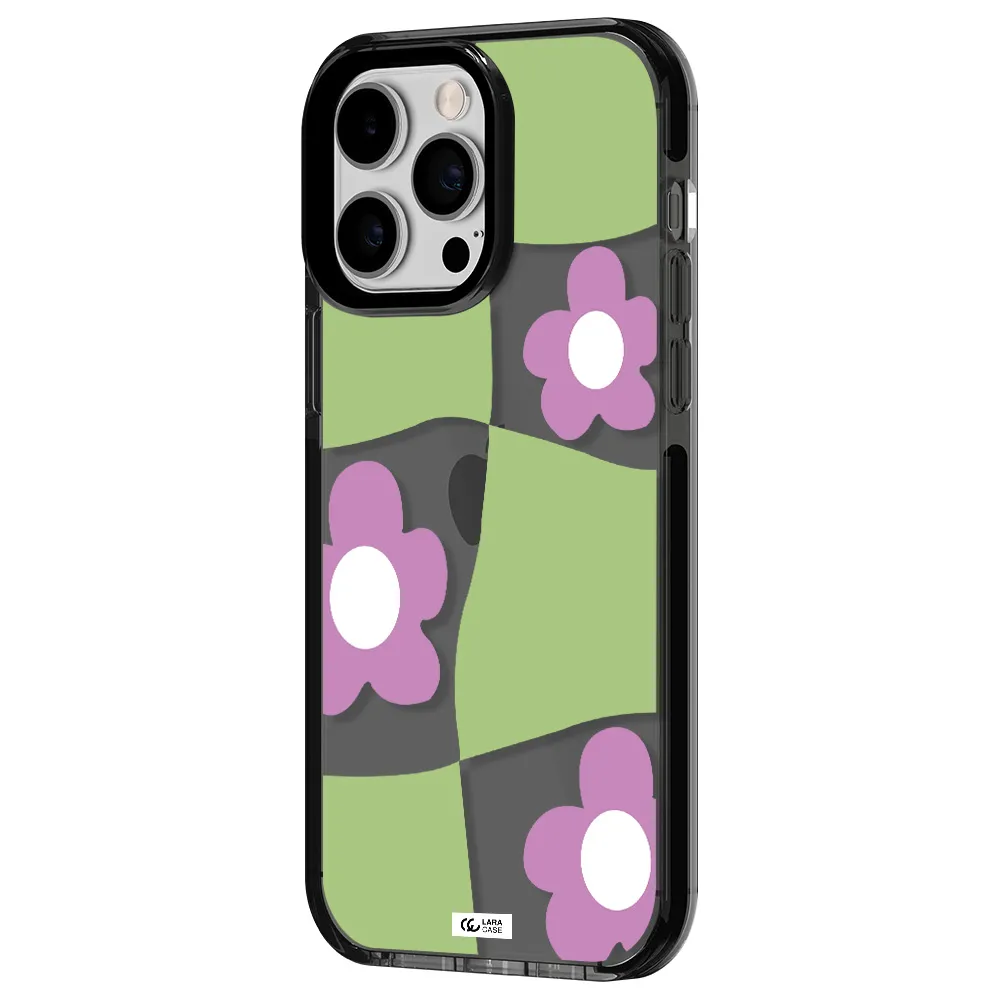 Five Petal Purple Flower Apple iPhone 14 pro max impact Smoke Black Case