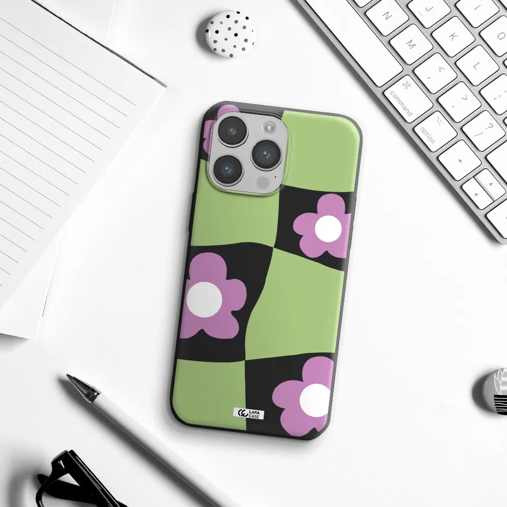 Five Petal Purple Flower Apple iPhone 14 pro max Silicone black Case