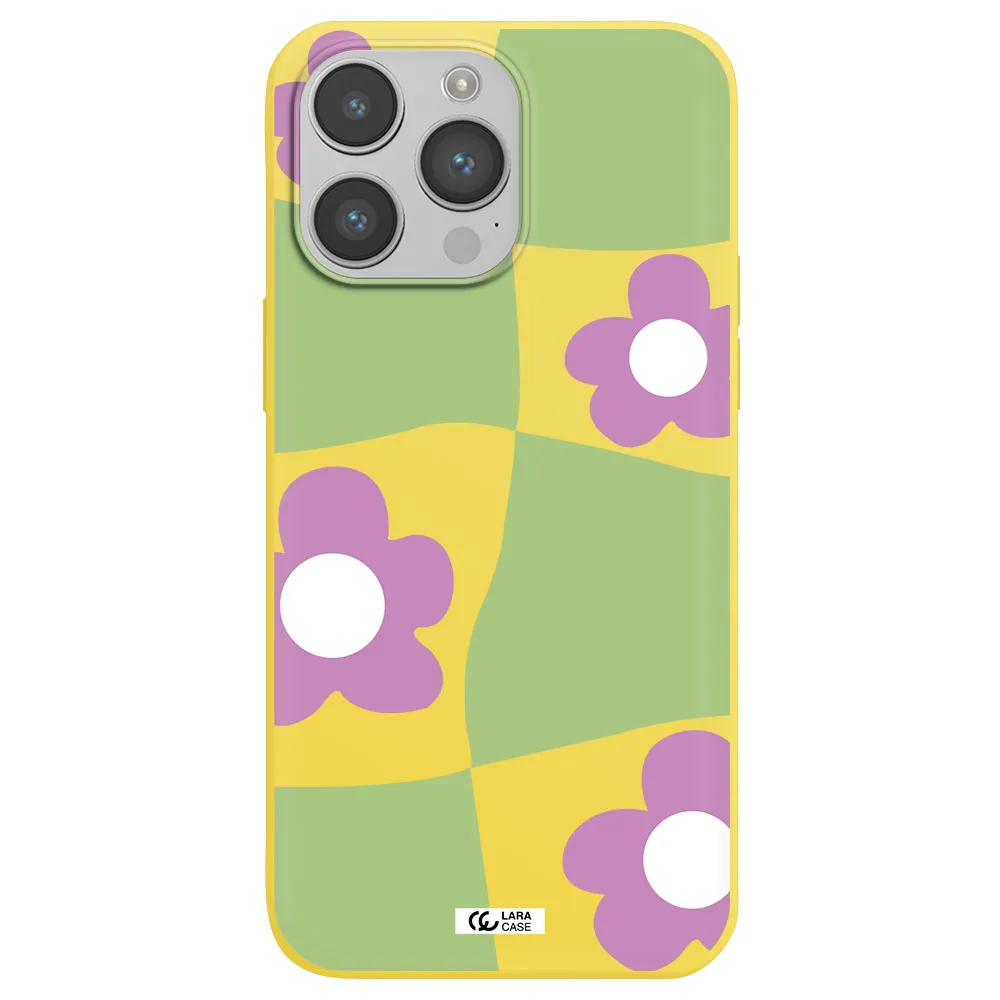 Five Petal Purple Flower Apple iPhone 14 pro max Silicone canary yellow Case