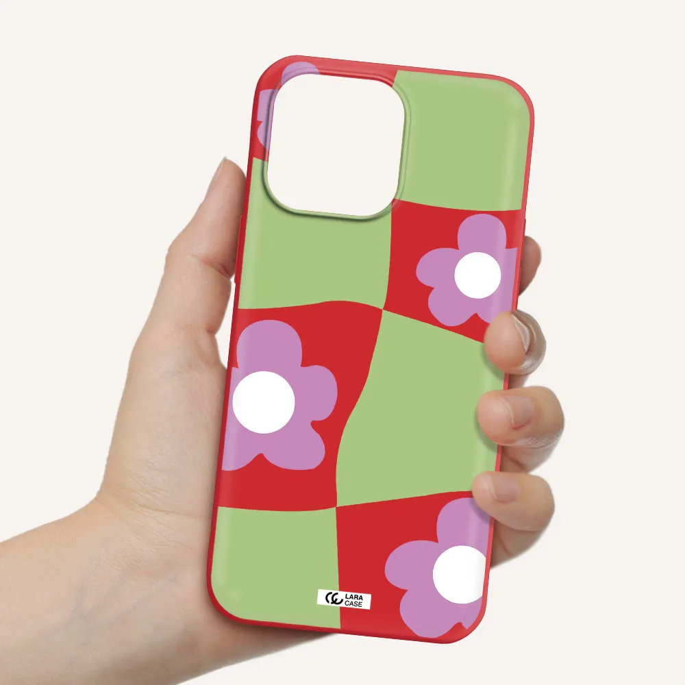 Five Petal Purple Flower Apple iPhone 14 pro max Silicone Imperial Red Case