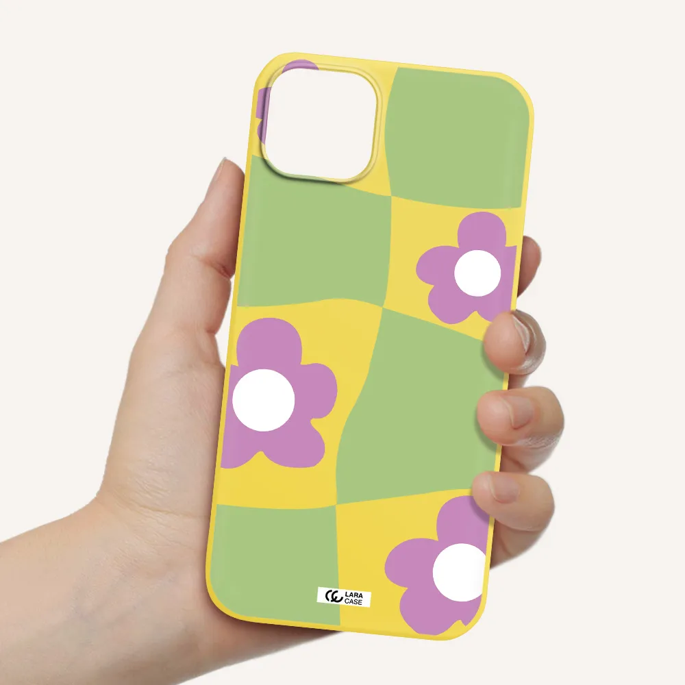 Five Petal Purple Flower Apple iPhone 14 Silicone canary yellow Case