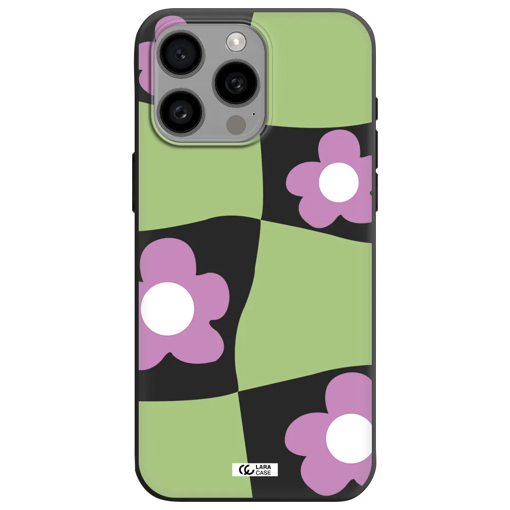 Five Petal Purple Flower Apple Iphone 15 Pro max Silicone black Case