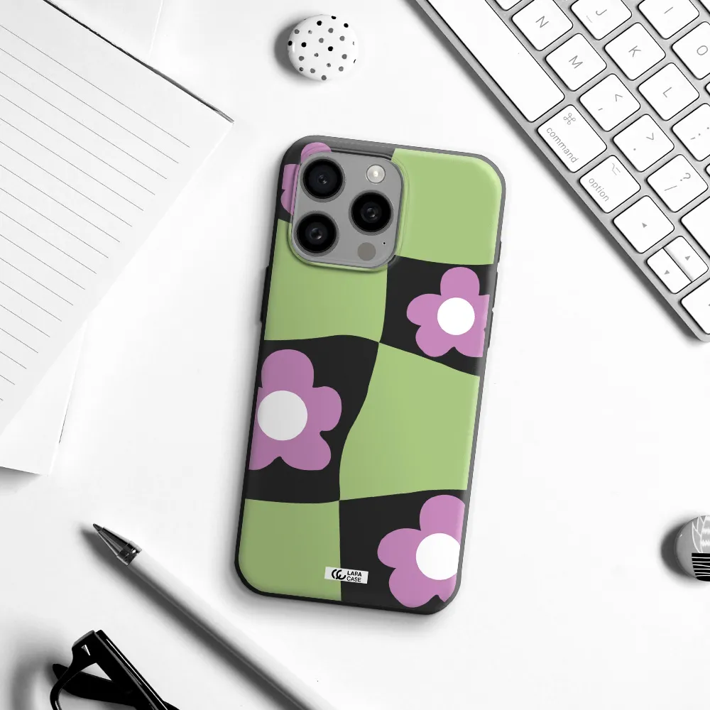 Five Petal Purple Flower Apple Iphone 15 Pro max Silicone black Case