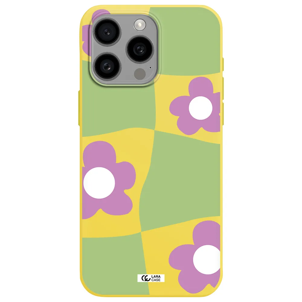 Five Petal Purple Flower Apple Iphone 15 Pro max Silicone canary yellow Case