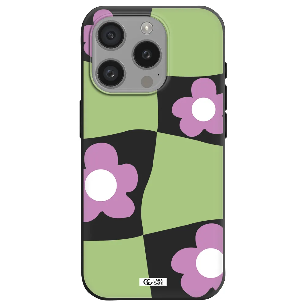 Five Petal Purple Flower Apple Iphone 15 Pro Silicone Black Case