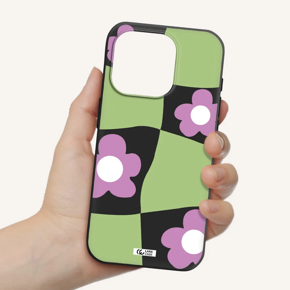 Five Petal Purple Flower Apple Iphone 15 Pro Silicone Black Case