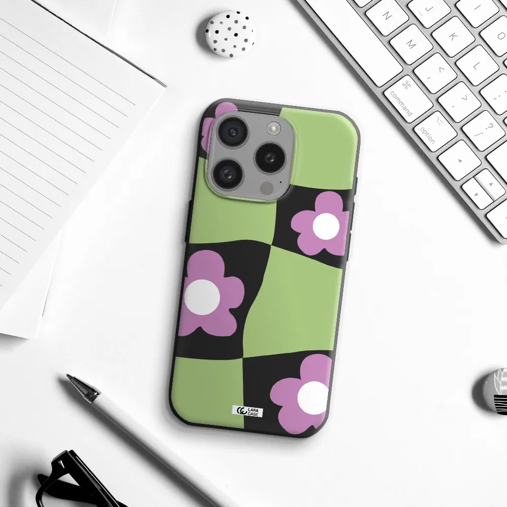 Five Petal Purple Flower Apple Iphone 15 Pro Silicone Black Case