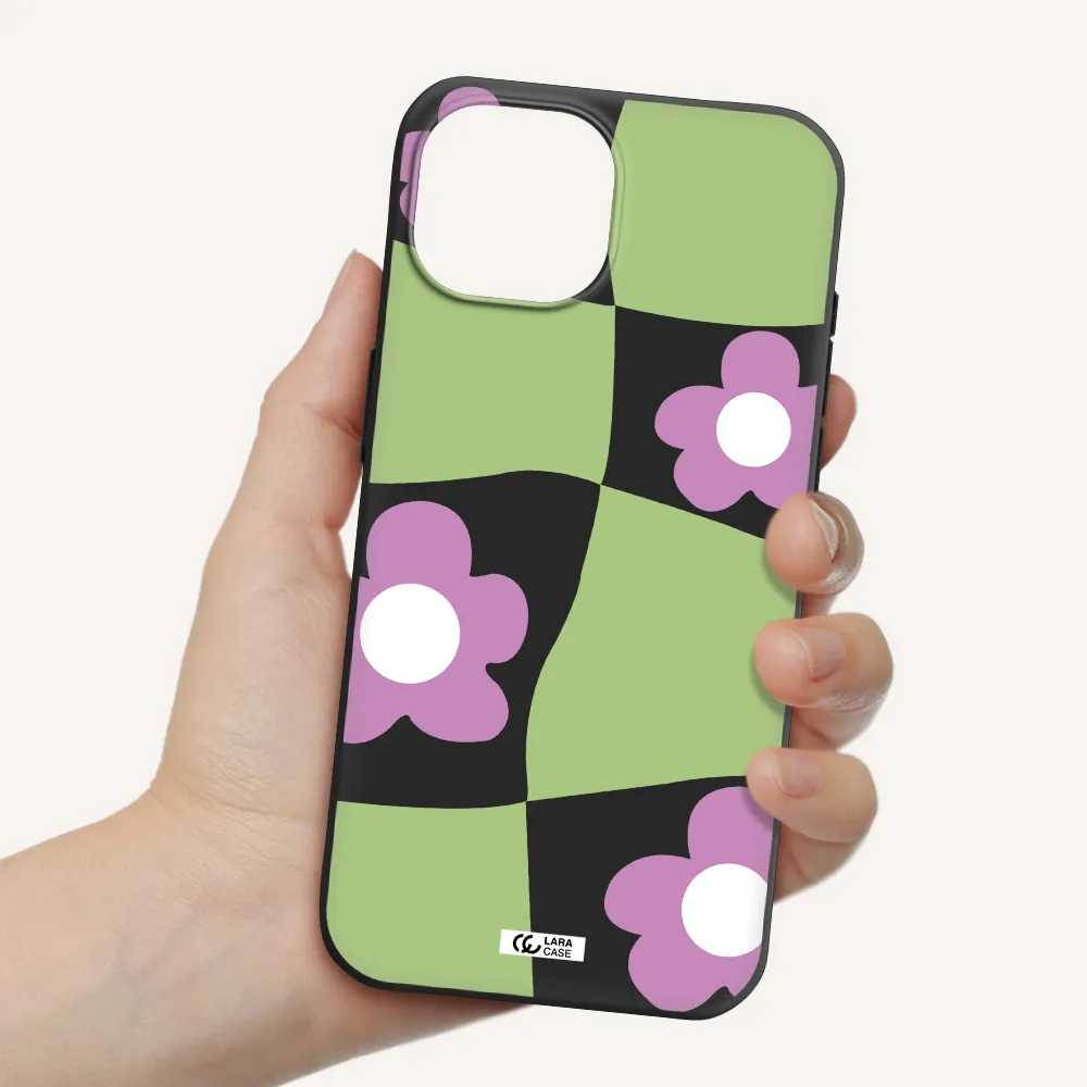 Five Petal Purple Flower Apple iPhone 15 Silicone black Case