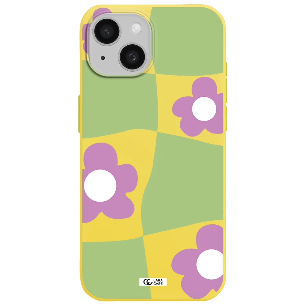 Five Petal Purple Flower Apple iPhone 15 Silicone canary yellow Case