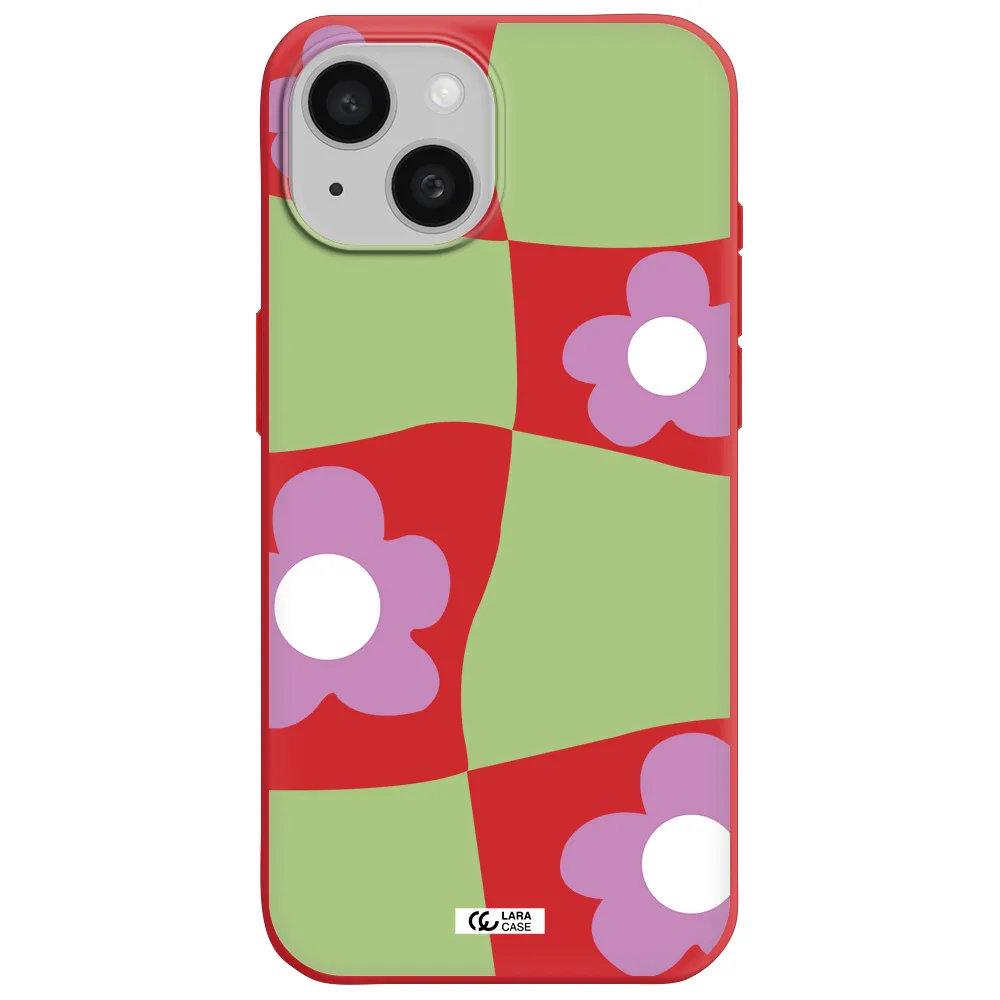 Five Petal Purple Flower Apple Iphone 15 Silicone Imperial Red Case