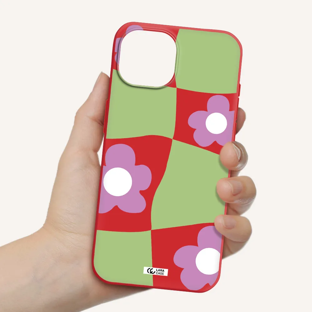 Five Petal Purple Flower Apple Iphone 15 Silicone Imperial Red Case