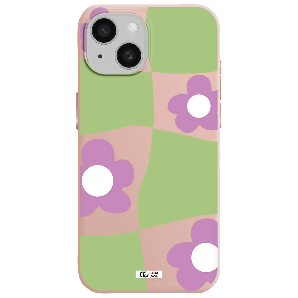 Five Petal Purple Flower Apple Iphone 15 Silicone Pastel Pink Case