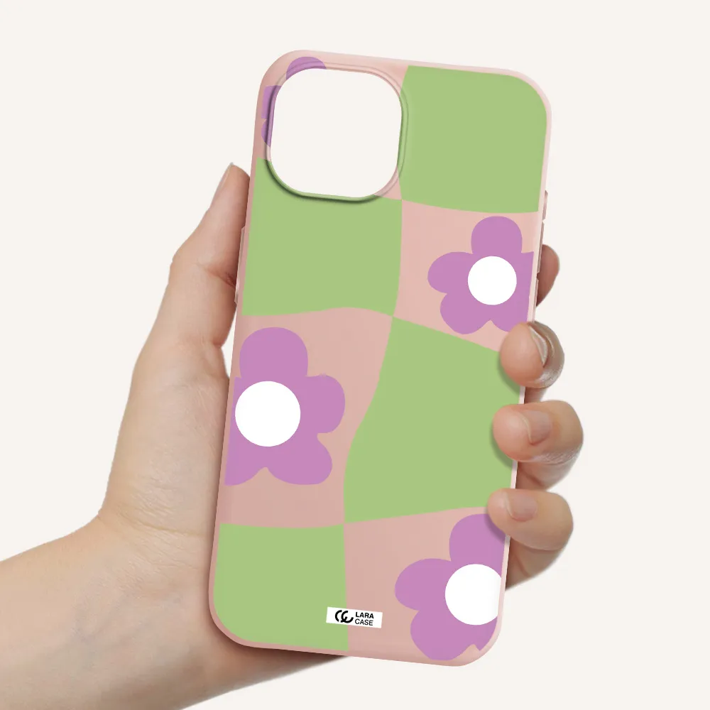 Five Petal Purple Flower Apple Iphone 15 Silicone Pastel Pink Case
