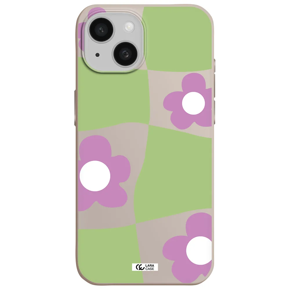 Five Petal Purple Flower Apple iPhone 15 Silicone Stone Case