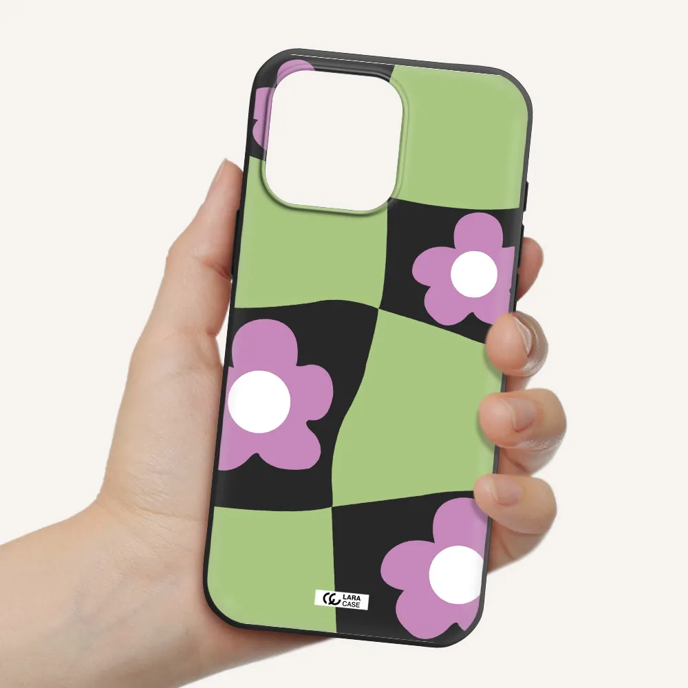 Five Petal Purple Flower Apple Iphone 16 Pro Max Silicone Black Case