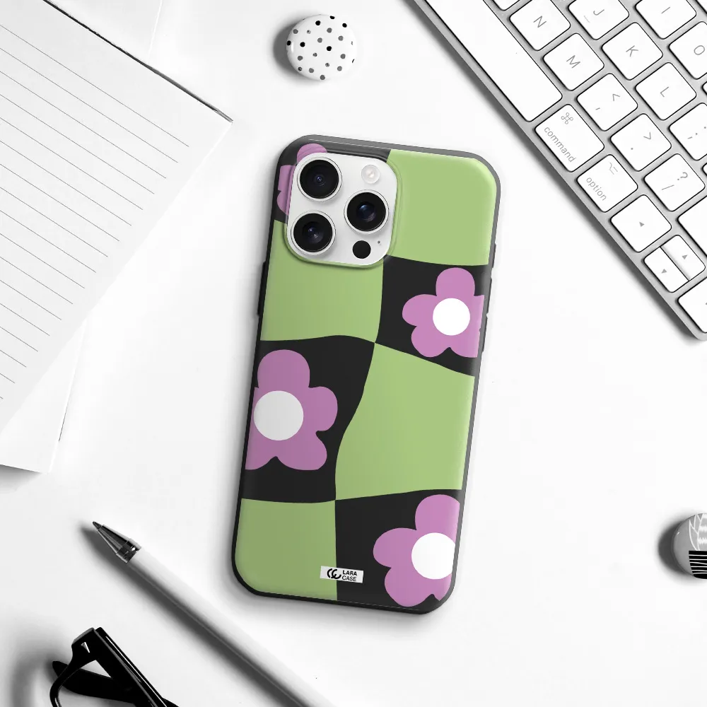 Five Petal Purple Flower Apple Iphone 16 Pro Max Silicone Black Case