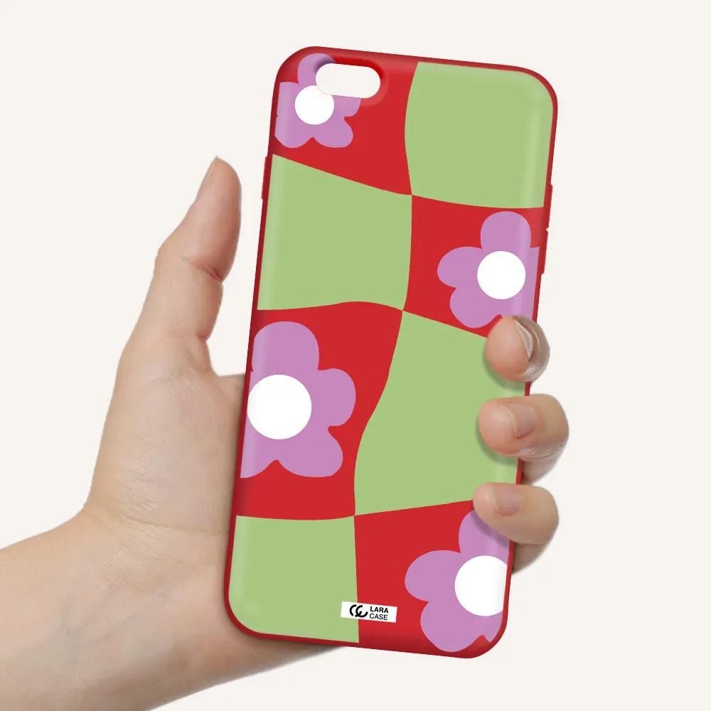 Five Petal Purple Flower Apple iPhone 6S Silicone Imperial Red Case