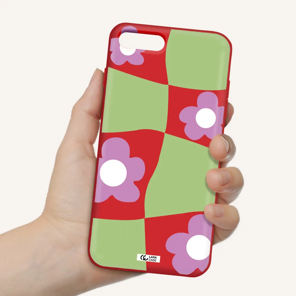 Five Petal Purple Flower Apple iPhone 7 plus Silicone Imperial Red Case