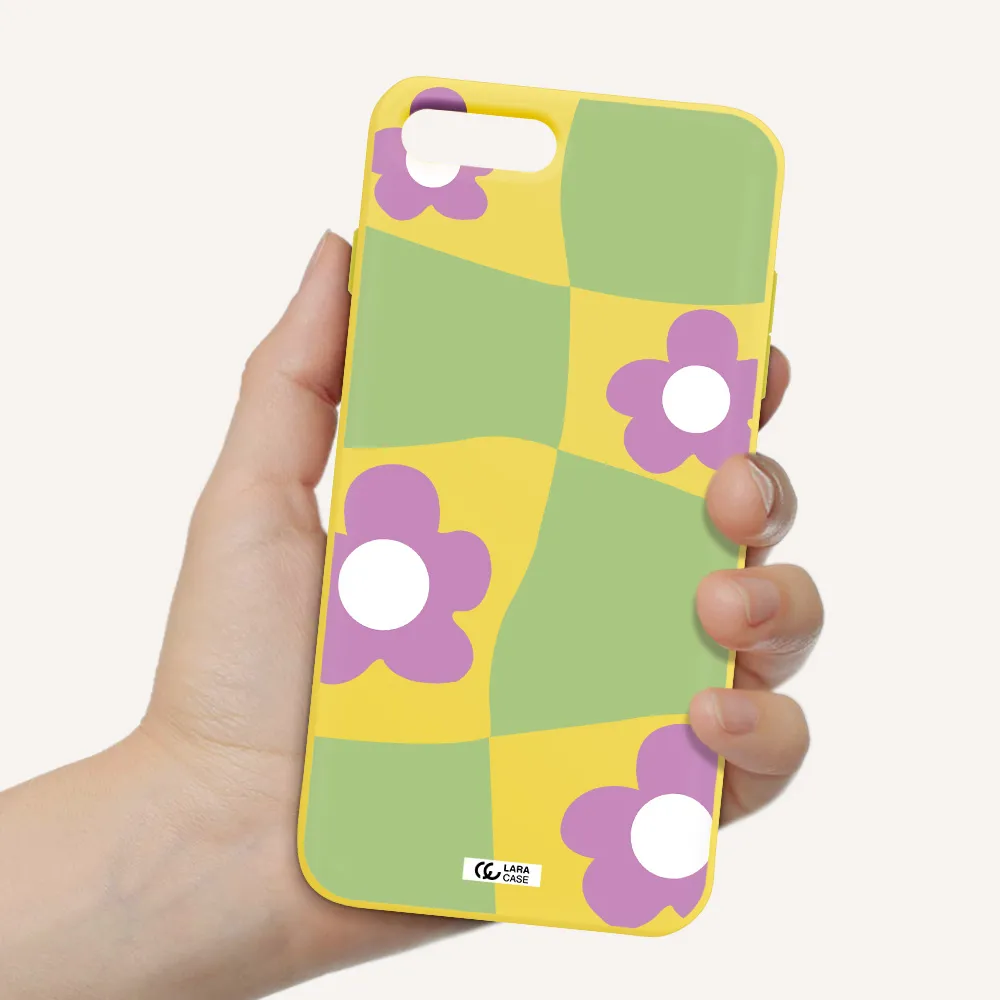 Five Petal Purple Flower Apple iPhone 8 plus Silicone canary yellow Case