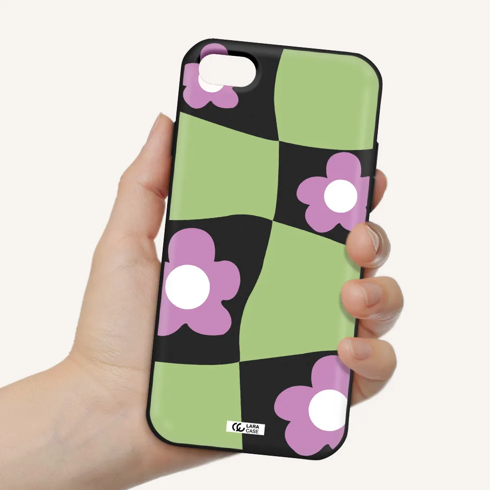 Five Petal Purple Flower Apple iPhone 8 Silicone black Case