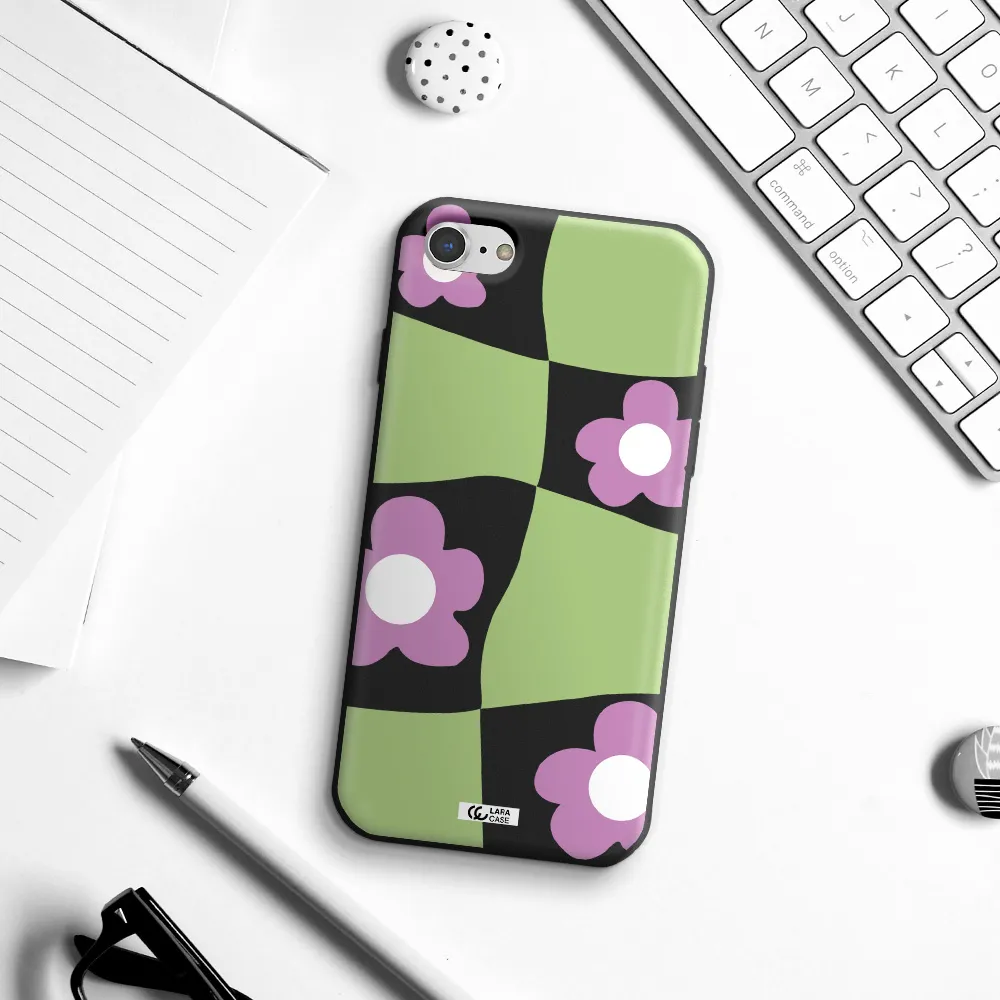 Five Petal Purple Flower Apple iPhone 8 Silicone black Case