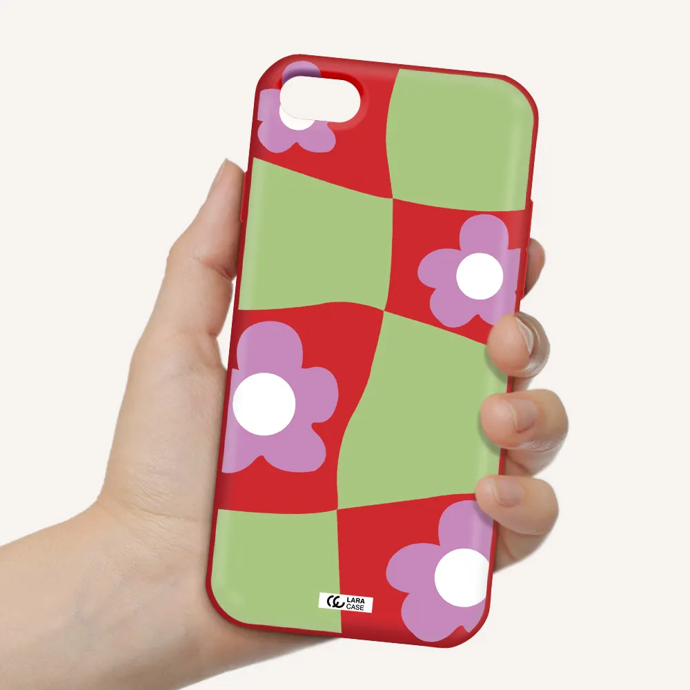 Five Petal Purple Flower Apple iPhone 8 Silicone Imperial Red Case