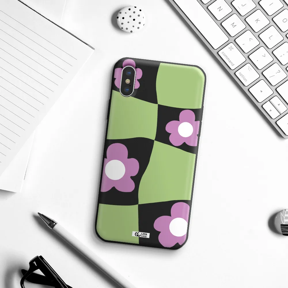 Five Petal Purple Flower Apple iPhone X Silicone black Case