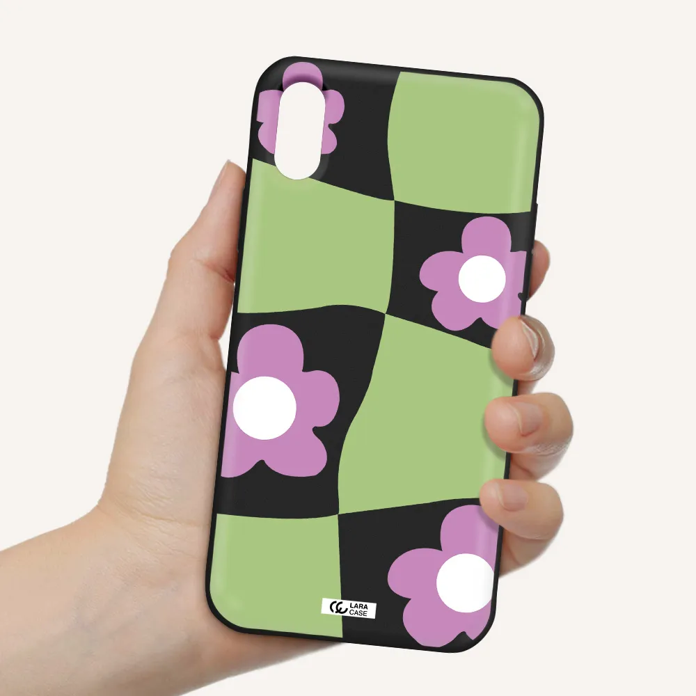 Five Petal Purple Flower Apple iPhone XS Silicone black Case
