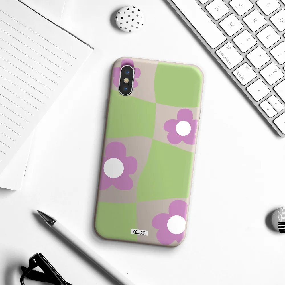 Five Petal Purple Flower Apple iPhone XS Silicone Stone Case