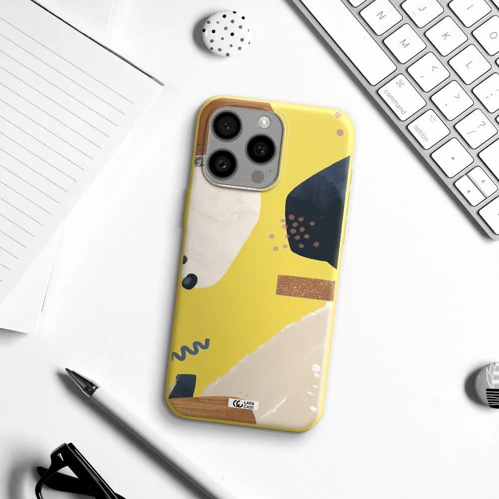 Abstract Design Apple Iphone 15 Pro max Silicone canary yellow Case