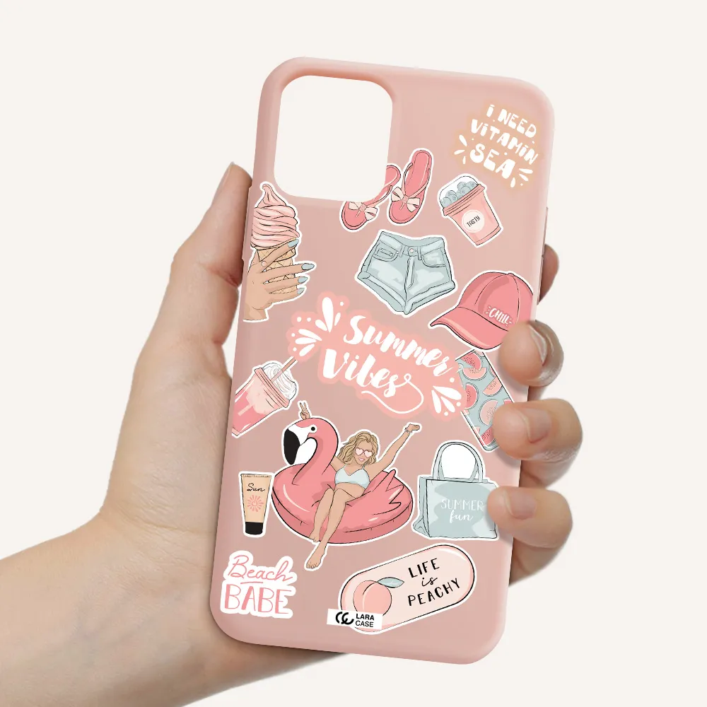 Summer Vibes Sticker Apple iPhone 11 pro Silicone pastel pink Case