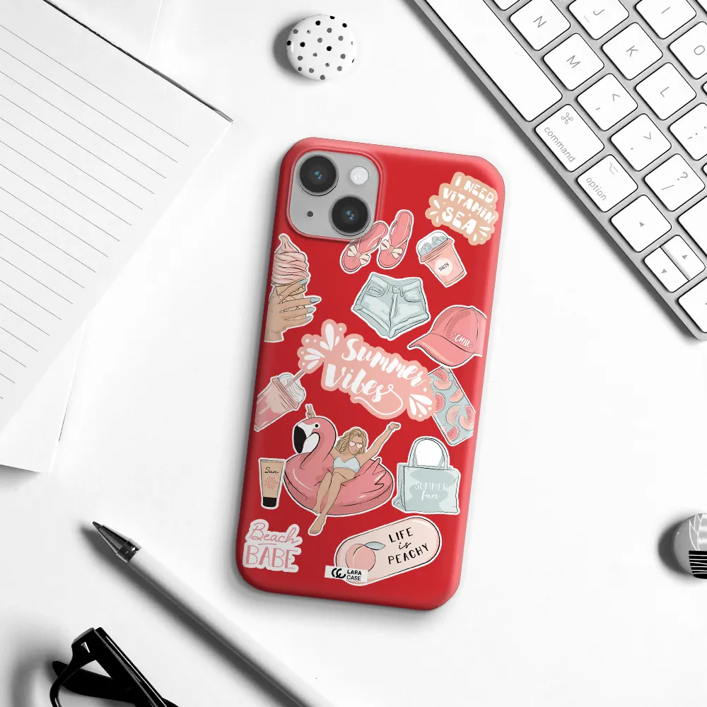 Summer Vibes Sticker Apple iPhone 14 plus Silicone Imperial Red Case