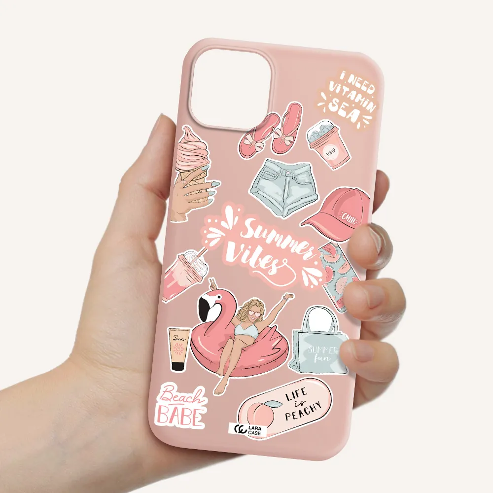 Summer Vibes Sticker Apple iPhone 14 plus Silicone pastel pink Case