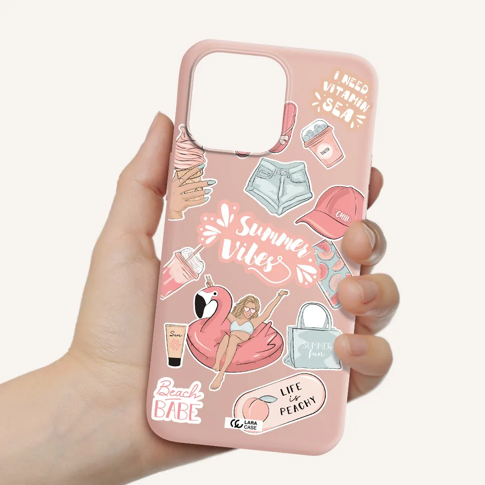 Summer Vibes Sticker Apple iPhone 14 pro max Silicone pastel pink Case