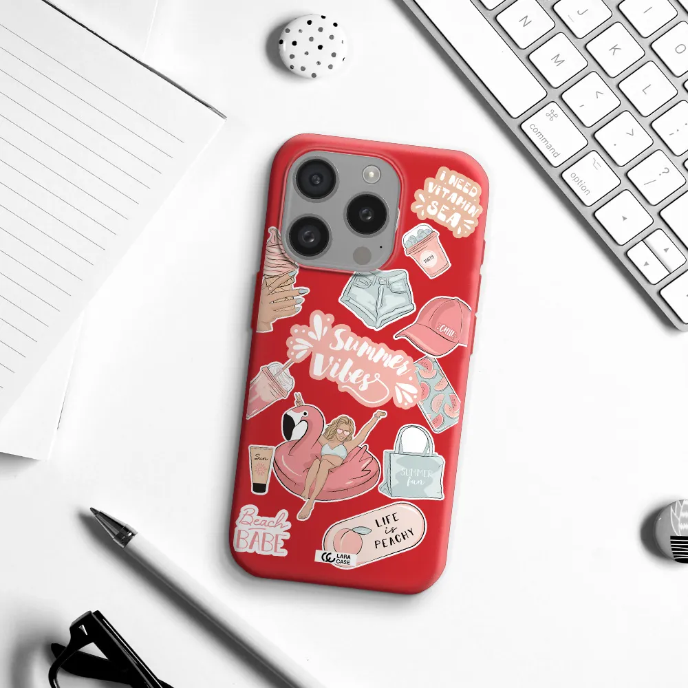 Summer Vibes Sticker Apple Iphone 15 Pro Silicone Imperial Red Case