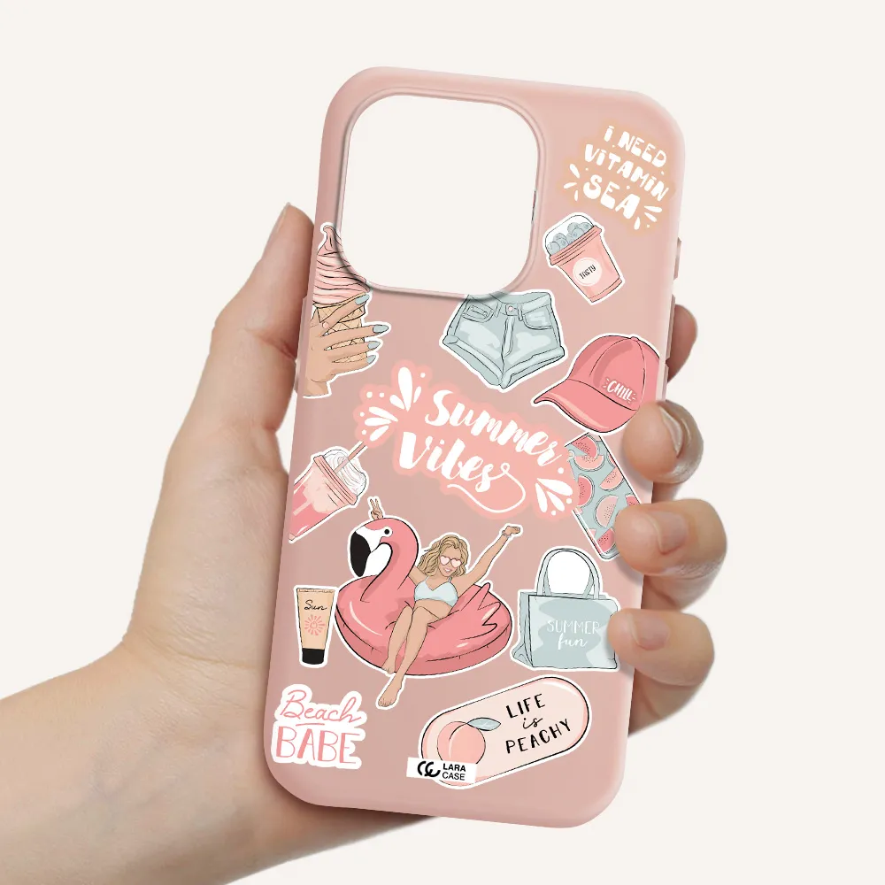 Summer Vibes Sticker Apple Iphone 15 Pro Silicone Pastel Pink Case