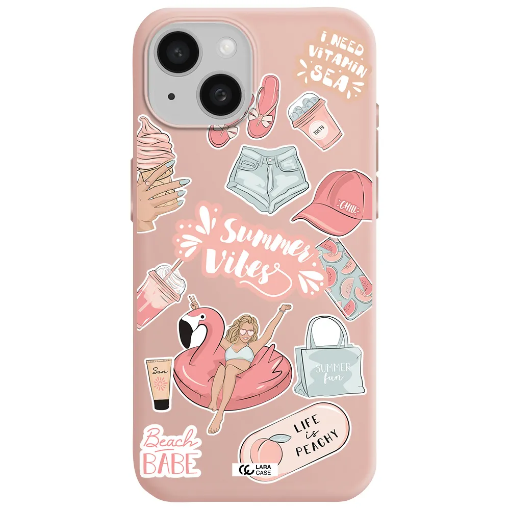 Summer Vibes Sticker Apple Iphone 15 Silicone Pastel Pink Case