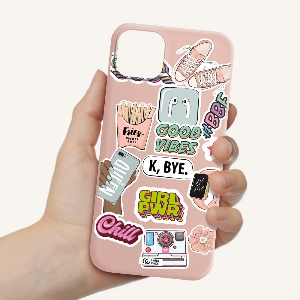 Girl Power Apple iPhone 14 plus Silicone pastel pink Case