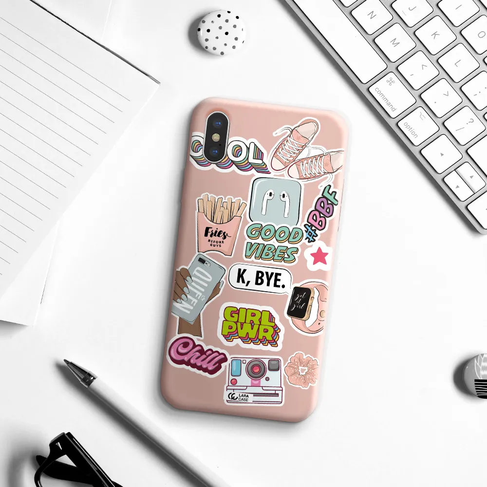 Girl Power Apple iPhone X Silicone pastel pink Case