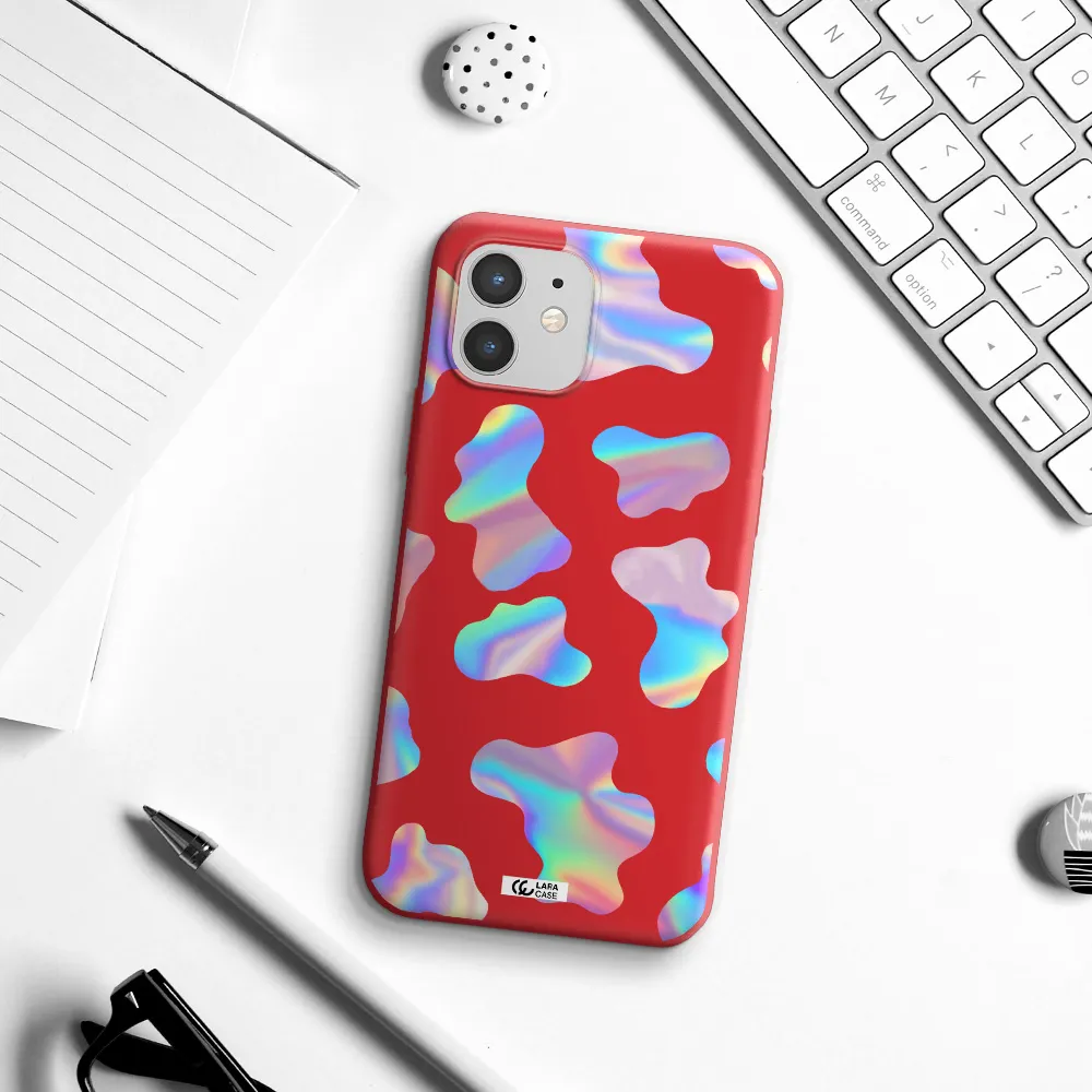 Colorful Spots Apple iPhone 12 Silicone Imperial Red Case
